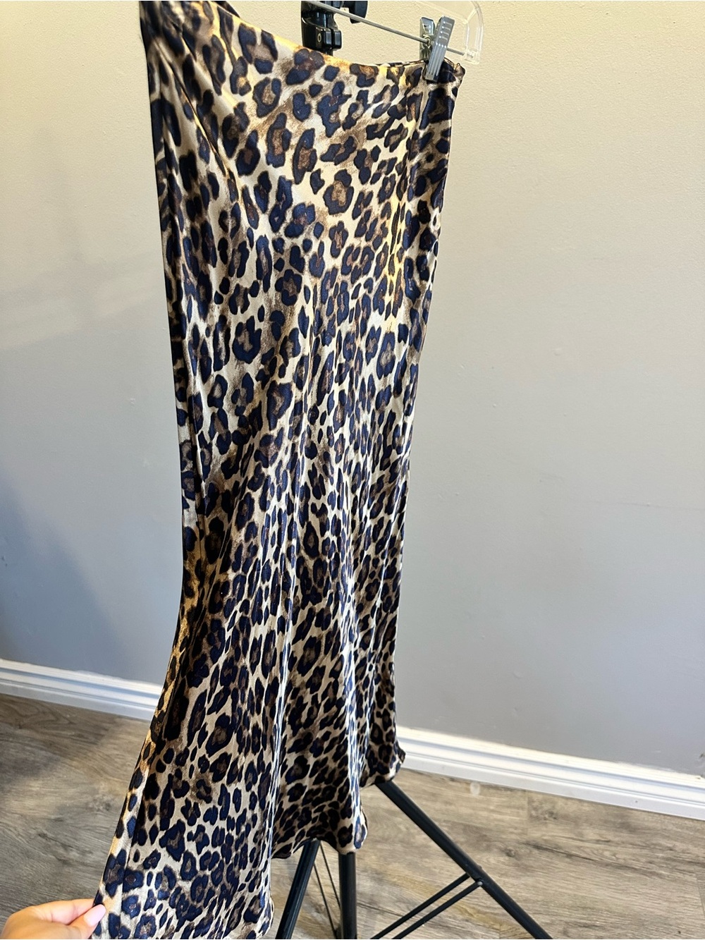H&M Leopard Print Satin Midi Skirt - Brown and Black